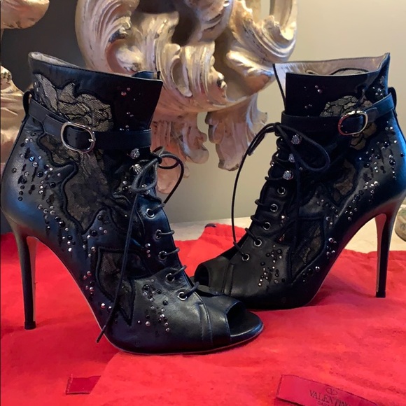 Valentino Shoes - Stunning Valentino Black lace peep toe ankle boot